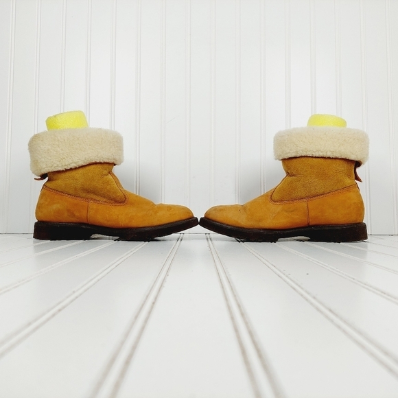 Rockport Tan Brown Leather Fold Over Fur Trim Ankle Boots D369 - Picture 7 of 13